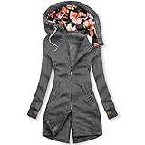 TWIOIOVE Jacke Reißverschluss Damen Übergangsjacke Große Größen Kapuzenjacken Herbst Winter Einfarbig Nähte Mit Kapuze Taschen Softshelljacke Wasserdicht Atmungsaktiv Sweatshirt M