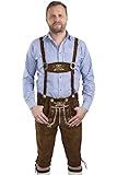 Herren Hopfen und Malz Trachtenlederhose Oktoberfest Kniebundhose mit Hosenträgern braun - Original Trachten Lederhose Kniebund (46, mittelbraun)