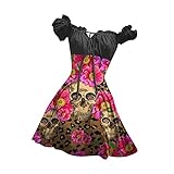 Shineshae Damen Minikleid Gothic-Stil Sexy Kleid Vintage Drucken Kleid Lolita Kleid Kawaii Cosplay Kostüm für Halloween Karneval Knielangkleid Festliches Kleid A-Line Partykleid Tunik