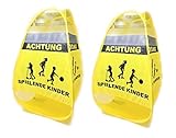 Hochwertiges Achtung Spielende Kinder Pop Up 2er Set - Original Protecticure Aufsteller/Warnwürfel/Straßenwarnschild/Figur für die Sicherheit von Kindern auf der Straße - Langsam F