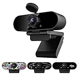1080P HD Webcam,Smilodon Pro, mit Stereomikrofon, 110° Weitwinkel, Sichtschutzabdeckung, Stativ, für Konferenzen, Live-Streaming, Aufnahme, Kompatibel mit Skype/Zoom/YouTub