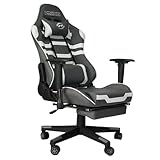 Bürostuhl Gaming Schreibtischstuhl Drehstuhl Race Chair Sportsitz + Beinauflage (GX825 Grau-weiß)