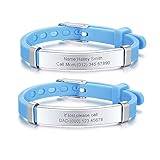 PJ JEWELLERY Packung mit 2 sortierten Farbe personalisierte Edelstahl weiches Silikon Kind Sicherheit ID Armbänder einstellbar Anti-Verlust ID Armbänder für Kind Mädchen Jung