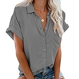 Damen FrüHling/Sommer Damen Kurzarm Einfarbig Damen Revers Knopf Shirt Top