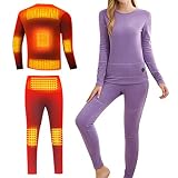 WANGT Herren Damen Heizung Unterwäsche Set, USB Heizung Unterwäsche Basisschicht Mit 8 Und 13 Zonen Beheizt (Keine Powerbank),Zone 8 Purple,XXL