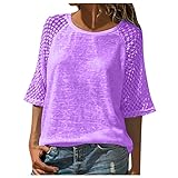 Frauen Spitze Oberteile Elegant Kurz Hülse Rundhals Bluse Tee Damen Casual Loose Tops Böhmen Volltonfarbe Hemd Pullover Tee Sweatshirt T-S