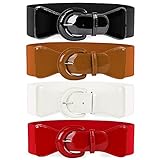XZQTIVE 4 Stück Damen Breit Gürtel Elastischer Taillen Stretch Vintage Mädchen Gürtel für Kleider (97cm, Schwarz/Braun/Weiß/Rot)