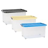 axentia Aufbewahrungsbox mit Rollen & Deckel, Stapelbox aus Kunststoff 55 Liter, Eurobox transparent, Maße: ca. 60 x 40 x 34 cm, Anthrazit, blau oder gelb - Farbe nicht wählb