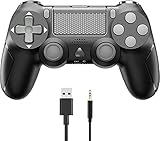 YTEAM Wireless Controller für PS4, Wireless Game Controller für PS4, Dual Vibration/6-Achsen Gyro Sensor/Audio-Funktion Joystick Gamepad für PS4/Slim/Pro Console (Schwaz)