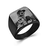 Zysta Personalized Fotogravur- Herren Siegelring Schwarz Glänzend Poliert Siegelring Quadrat Band Ring mit Gravur für Männer Jungen, Gr. 59.5-72 (62.1(19.76))
