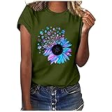 T-Shirt Damen Lässiger Briefdruck mit kurzen Ärmeln O-Ausschnitt Lose Blusenoberteile (3XL,1grün)
