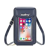Handy Umhängetasche Damen Handytasche mit Geldbörse zum Umhängen Touchscreen Handtasche mit handyfach für iPhone 13/12 Pro/11/XR/Xs, Samsung Galaxy S21/S20/S10/S9, Handy bis zu 6.5'' (Navy blau)