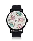 Bunte Donut Sweet Fashion Damen Armbanduhr Quarz Edelstahl Lederband Casual U