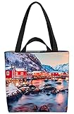 VOID Norwegen Fjord Winter Tasche 33x33x14cm,15l Einkaufs-Beutel Shopper Einkaufs-Tasche Bag