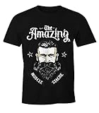 MoonWorks Herren T-Shirt - Beard The Amazing Muscle Mustache Bart Barber Shop Barbier Hipster Bartträger schwarz 4XL