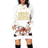 Weihnachtskleid Damen Hoodie Weihnachtsmotiv Minikleid Hoodies Sweatshirt Pullover Kleid Xmas Langarm Vintage Langarm Party Kleider Kapuzenpullover Longsleeve Sweatshirt Top