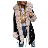 Winter Dicker Warmer Parka Mantel Damen Lange Baumwolljacke Steppjacke gefüttert Kunstfell Fleecejacke Kapuzenwindjacke Langarmjacke Funktionsjacke Mode Kapuzenpullover Reine Farbe Übergangsjack