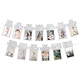 Nirmon 1. Geburtstag Foto Banner für Babys Von Neugeborenen Bis 12 Monate, Erste Geburtstags Dekoration für Jungen Monatlich (Silber)