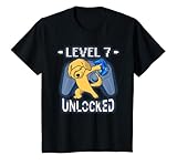 Kinder Level 7 Unlocked Dabbing Golden Retriever Gamer 7. Geburtstag T-S