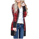 MOKBAY Damen Weihnachtsdruck Hoodie Pullover Damen Lang Winter Casual Fashion Knopf Langarm Cardigan Jacke Pullover Damen of The Hoodie Damen Fleece Pullover Oversize Baumw