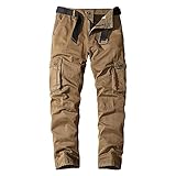 LSTGJ Männer Hosen Massive Baumwolle Frachthosen Outdoor Militärische Taktische Arbeitshose Multi- Taschen Hosen Beiläufig (Color : Khaki, Size : 38)