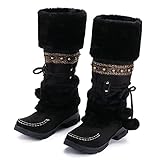 LLDG Damen Winterstiefel aus Wildleder Schneestiefel mit niedrigem Absatz, knielange Plüschstiefel Mode Langschaft Schlupfstiefel elegant Halbschaft Stiefeletten rutschfest Winterschuhe Schneeb