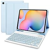 Hofsos Schutzhülle mit Tastatur für Samsung Galaxy Tab S6 Lite 2020 10.4 (SM-P610/P615) – Schutzhülle mit Ständer, abnehmbare kabellose Tastatur für Samsung Galaxy Tab S6 Lite (hellblau)