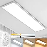 Dimmbar LED Deckenleuchte Panel 100x25 cm mit Fernbedienung, 28W Flach Deckenlampe mit Stark Leuchtkraft Licht, 2700K - 6500K Warmweiß Kaltweiß Tageslicht Lampe für Büro Werkstatt Wohnzimmer Kü