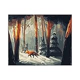 Handgemaltes Ölgemälde TiereFirefox in den Bergen Tier Leinwand Hochzeitsdekoration Kunstbild Geschenk-80x120CM_(32x48Inch)