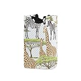 Großer Wäschekorb mit tropischen Giraffen, Zebramuster, faltbarer Wäschesack, Aufbewahrungskorb mit Griffen, für Kinderzimmer, Schlafsaal, S