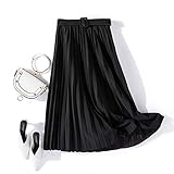 Herbst Sommer Frauen Vintage Elegante Midi Rock mit Gürtel Frauen hohe Taille Faltenröcke Frauen Dame Casual Röcke weiblich One Size Black