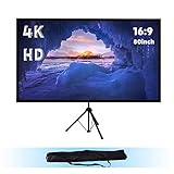 Stativ Leinwand für Heimkino und Büro | 4K HD | 80 Zoll | 177 x 100 cm | 16:9 | Gain 1,0 | schneller Auf- und Abbau | höhenverstellbar | Tragbar Leinwand mit softcase | 80' Beamerleinwand mit S