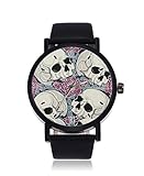 Skelettkopf Hintergrund Ultradünne Herren Damen Armbanduhr Business Casual Sport Quarzuhr für Frauen Herren Wasserdicht Unisex Armb