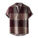 BIBOKAOKE Herren Hemden Kurzarm Hawaii Blumenhemd Funky Mehrfarbig Kariert Streifen Bedrucktes Sommer T-Shirts Loose Casual Henley Shirt Revers Strandhemd Urlaub Freizeithemd M