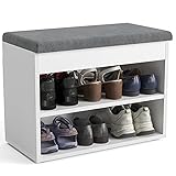 KOMTO Schuhbank mit Sitzfläche - Schuhregal Bank mit Stauraum Weiß 60 x 48 x 32 cm Kleiner Schuhschrank mit Sitzbank Flur Bank Garderobenbank S