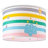 Paco Home Lampe Kinderzimmer Kinderlampe Babyzimmer Deckenlampe Streifen Regenbogen E27 einfache Montage, Lampenart: Deckenleuchte - Weiß, Leuchten Farbe/Größe: Mehrfarbig (Ø45.5 cm)