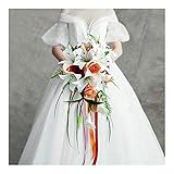 SHUBIAO-wwcha Hochzeitsblumensträuße for Braut, handgemachtes Hochzeitsstrauß, Simulation Lilie Braut hält Blumen Wassertropfen Wasserfall Koreanische Hochzeits-Foto-Requisiten, zur Hochzeit,