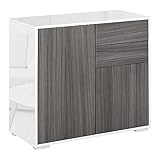 HOMCOM Standschrank Aufbewahrungsschrank Mehrzweckschrank Aktenschrank Kommode 2 Schublade 2 Türen E1 Spanplatte Hochglanz weiß+Hellgrau 79 x 36 x 74