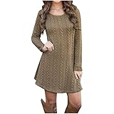 GFGHH Damen Pullover Kleid A-Line Strickkleider Langarm Winter Kleid, Pulloverkleider Bodycon Strickkleid Slim Fit Casual Winterkleid Elegante Pullover Rundkragen Minikleid Tunika Kleid Sw