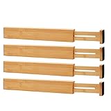 Schubladentrenner, 4 Pcs Bambus Verstellbar Schubladenorganizer für Schlafzimmer, Badezimmer, Schrank, Babyschublade, Schreibtisch, Babyschublade, Schreibtisch, Küchenspeicher (Holzfarbe-Lang)