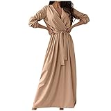 Damen Lange Kleid Tief V-Ausschnitt Einfarbig Sommerkleid Cocktailkleid Partykleid Maxikleid Strandkleid Blusenk