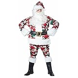 Deluxe Santa Claus Costume Outfit Christmas Fancy Dress Set Cosplay Party Plush Santa Suits for Adults Women Men (Rot, M)