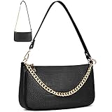 Damen Umhängetasche Kleine Schultertasche Kette Tasche PU Leder Handtaschen Clutch Geldbörse Messenger Crossbody Bag Vintage Citytasche für Hochzeit Party Disko Schw