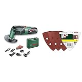 Bosch Multifunktionswerkzeug PMF 220 CE Set (220 Watt, im Koffer) & 25tlg. Schleifblatt-Set verschiedene Materialien für Deltaschleifer (Körnung 60/120/240, 6 Löcher)