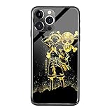 Golden Luffy Anime One Piece Panzerglas Hülle für iPhone 11 12 Pro Max Schutzhülle iPhone 6 6s 7 8 Plus X XS XR Max (YY-00012, für iPhone 13 PRO MAX)