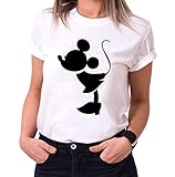 Kiss Mouse King Queen Partner Look Pärchen Valentinstag T-Shirt Set, Größe:S;Partner Shirts:Damen T-Shirt Weiß