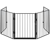 Deuba Kaminschutzgitter 310 cm inkl. Tür 5 Elemente 75cm hoch Schutzgitter Tierschutzgitter Absperrgitter Metall Schw