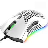 eConnect M7 Gaming-Maus mit RGB-Lampeneffekt, 65 G, leichte Wabenstruktur, ultraleichtes Ultraweb-Kabel, Pixart 3325 12000 DPI, PC-Gaming-Maus für PC-Gamer und Xbox und PS4-Benutzer (weiß)