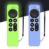 DAZUAN 2 PCS Silikonhülle für Apple TV 4K 2021 Fernbedienung, stoßfest, langlebig, seidig-weiche Ganzkörper-Schutzhülle für Siri 6rd Gen Fernbedienung mit Anti-Verlust-Seil (Glühen Blau+Glühen Grün)