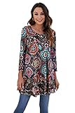 Enmain Lange Tunika Oberteile Damen Langarm Blusenshirt Frauen Casual Party 3/4 äRmel Flippige Bluse Tops Damen Oberteile FüR Yogahosen Leggings,Mehrfarbig,XL